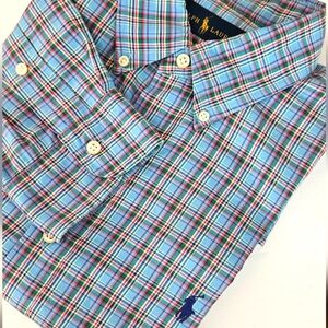 Ralph Lauren Mens Large Blue/Pink/Green Plaid Long Sleeve Button Down Sh…